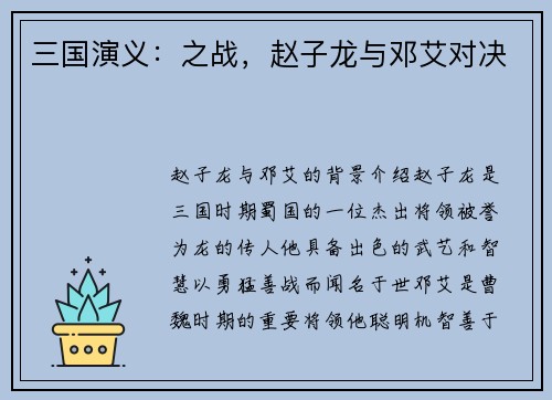 三国演义：之战，赵子龙与邓艾对决